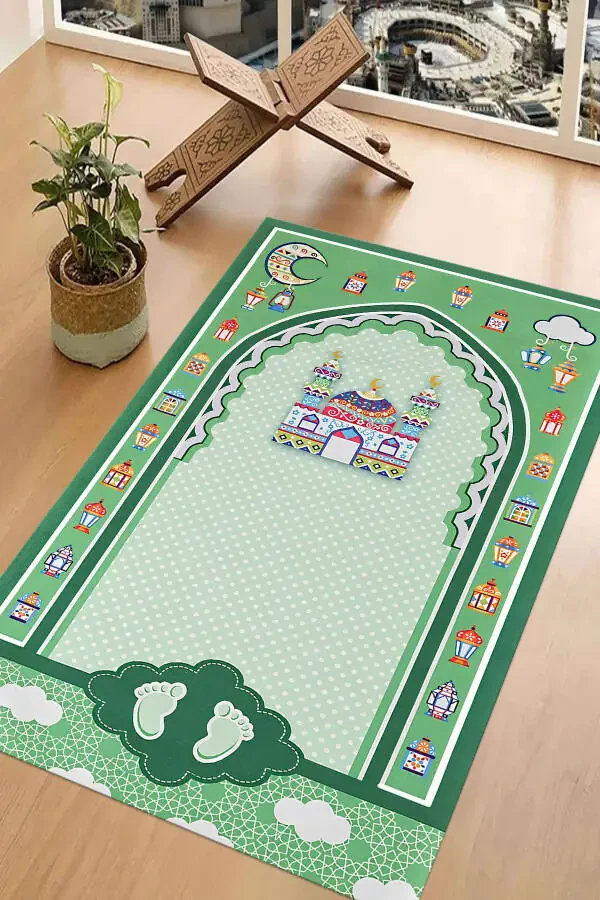 Digital Printed Non-Slip Base Washable Educational Kids Prayer Rug - 7