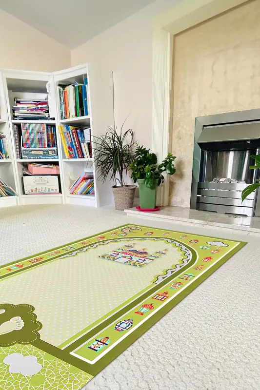 Digital Printed Non-Slip Base Washable Educational Prayer Rug for Kids, SECCADE-90-SARI,-SARI - 4