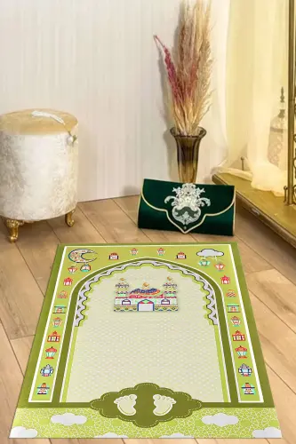 Digital Printed Non-Slip Base Washable Educational Prayer Rug for Kids, SECCADE-90-SARI,-SARI - 6