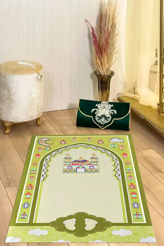 Digital Printed Non-Slip Base Washable Educational Prayer Rug for Kids, SECCADE-90-SARI,-SARI - 6