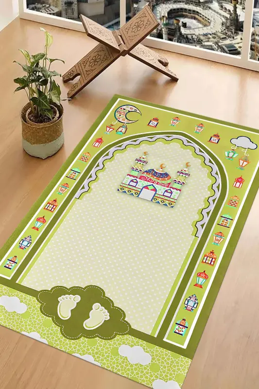 Digital Printed Non-Slip Base Washable Educational Prayer Rug for Kids, SECCADE-90-SARI,-SARI - 7