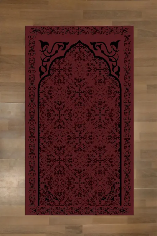 Digital Printed Non-Slip Base Washable Gift Dowry Prayer Rug, SECCADE-84-BORDO,-BORDO - 2