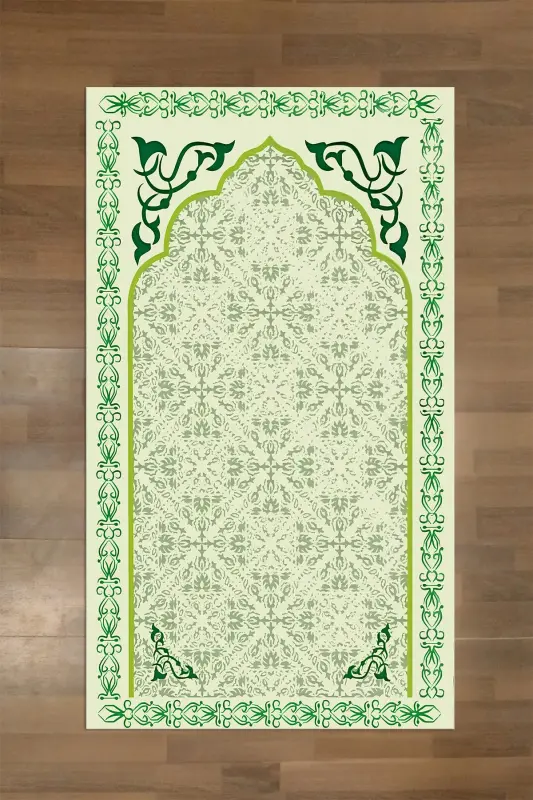 Digital Printed Non-Slip Base Washable Gift Dowry Prayer Rug, SECCADE-84-GREEN,-GREEN - 2