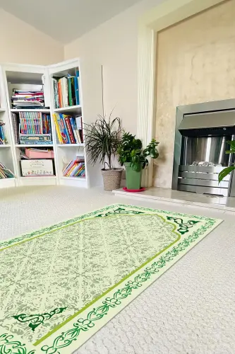 Digital Printed Non-Slip Base Washable Gift Dowry Prayer Rug, SECCADE-84-GREEN,-GREEN - 5