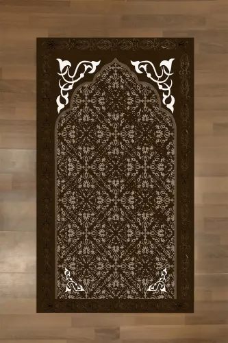 Digital Printed Non-Slip Base Washable Gift Dowry Prayer Rug, SECCADE-84-KAHVE,-KAHVERENGI - NAPOLI HOME (1)