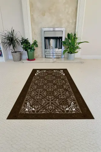 Digital Printed Non-Slip Base Washable Gift Dowry Prayer Rug, SECCADE-84-KAHVE,-KAHVERENGI - 3