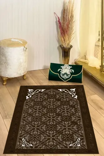Digital Printed Non-Slip Base Washable Gift Dowry Prayer Rug, SECCADE-84-KAHVE,-KAHVERENGI - 7