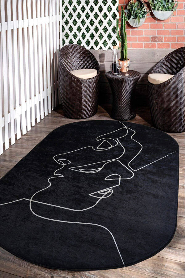 Digital Printed Non-Slip Dot Base Machine Washable Black Face Striped Rug Runner Living Room Rug-d575 - 1