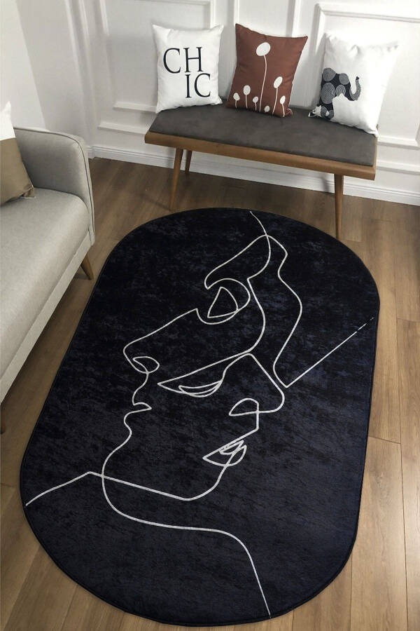 Digital Printed Non-Slip Dot Base Machine Washable Black Face Striped Rug Runner Living Room Rug-d575 - 2