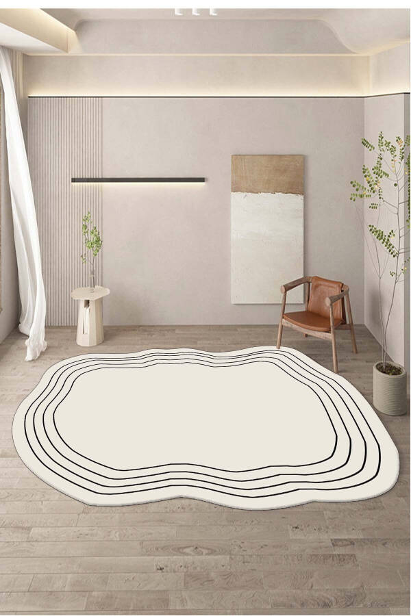 Digital Printed Non-slip, Washable Asymmetrical Cut Black Striped White Rug-runner-d4055 - 1