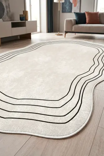 Digital Printed Non-slip, Washable Asymmetrical Cut Black Striped White Rug-runner-d4055 - DECOMIA HOME (1)