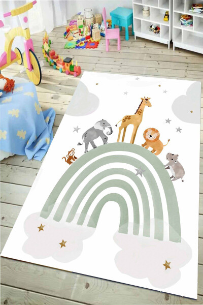 Digital Printed Non-Slip Washable Rainbow Themed Animal Figurine Children's Rug Baby Room Rug - 2