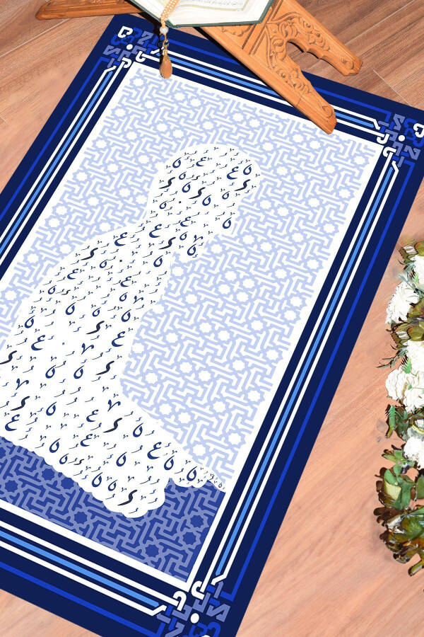 Digital Printed Praying Human Figure Prayer Mat 70x130, SECCADE-38-BLUE - 1