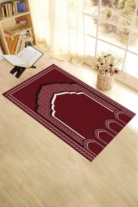 Digital Printed Pulpit Motif Washable Motif 70x130 Prayer Rug, Prayer Rug-2-red,-RED - EY HOME