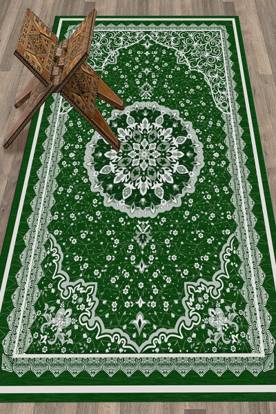 Digital Printed Washable Classic Design Prayer Gift Rug 70x130, Prayer Rug-40-green - 7