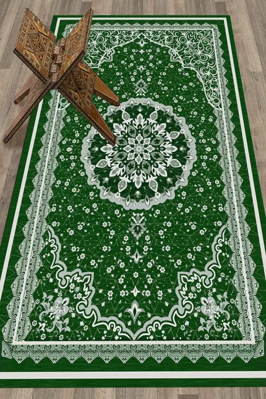 Digital Printed Washable Classic Design Prayer Gift Rug 70x130, Prayer Rug-40-green - 4