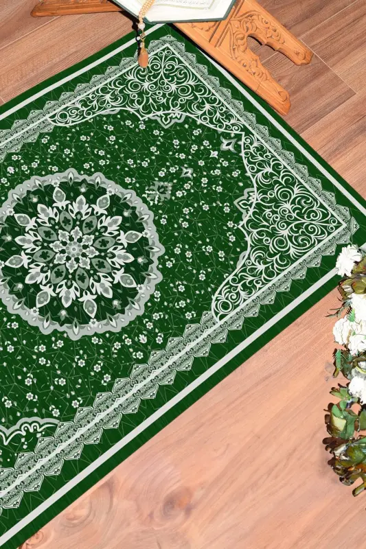 Digital Printed Washable Classic Design Prayer Gift Rug 70x130, Prayer Rug-40-green - 5