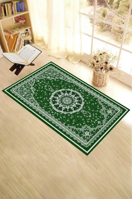 Digital Printed Washable Classic Design Prayer Gift Rug 70x130, Prayer Rug-40-green - 8