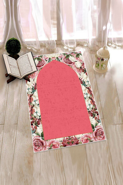 Digital Printed Washable Floral Gift Prayer Rug 70x130cm, Prayer-Mat-24-pink - 1