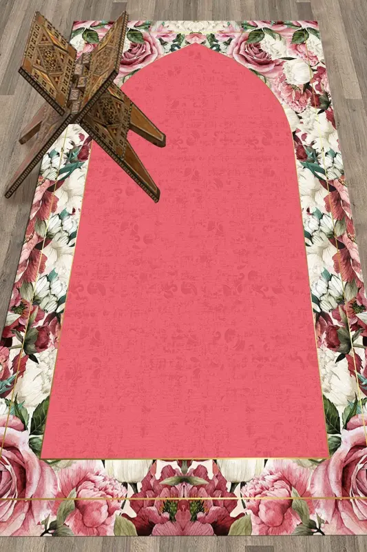 Digital Printed Washable Floral Gift Prayer Rug 70x130cm, Prayer-Mat-24-pink - 3