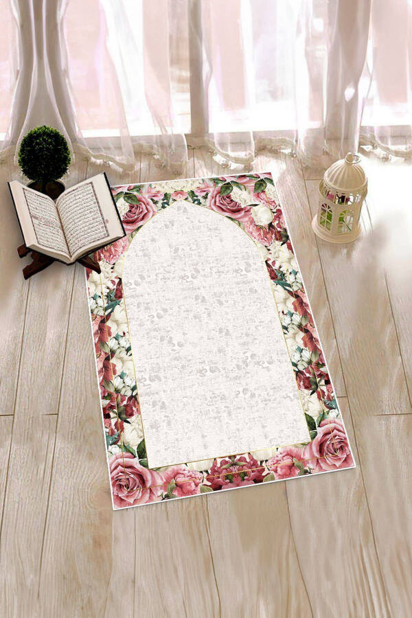 Digital Printed Washable Flowered Gift Prayer Rug 70x130cm, Prayer Rug-24-gray - 1