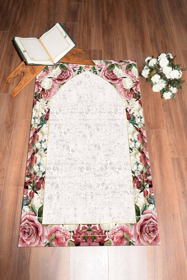 Digital Printed Washable Flowered Gift Prayer Rug 70x130cm, Prayer Rug-24-gray - 4