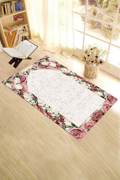 Digital Printed Washable Flowered Gift Prayer Rug 70x130cm, Prayer Rug-24-gray - 6