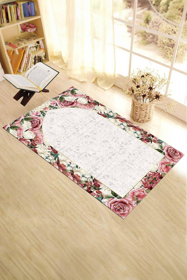 Digital Printed Washable Flowered Gift Prayer Rug 70x130cm, Prayer Rug-24-gray - 6