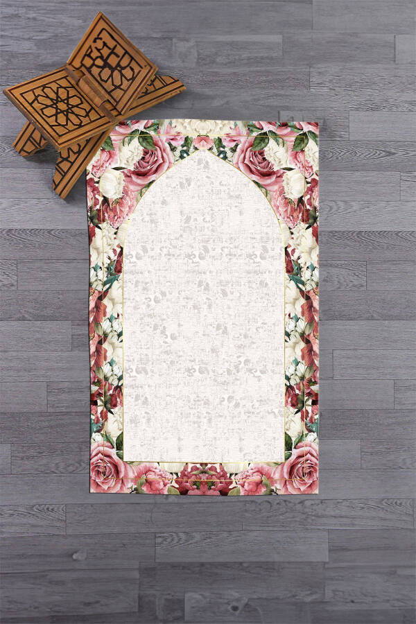 Digital Printed Washable Flowered Gift Prayer Rug 70x130cm, Prayer Rug-24-gray - 7