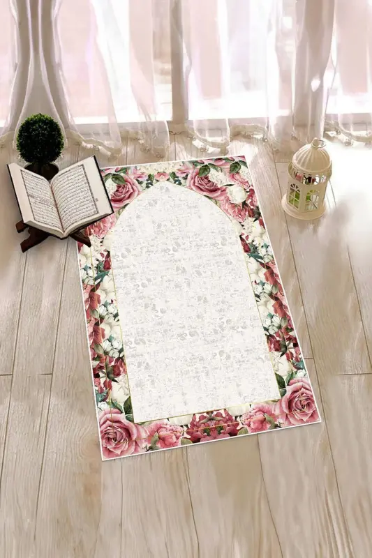 Digital Printed Washable Flowered Gift Prayer Rug 70x130cm, Prayer Rug-24-gray - 5