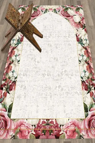 Digital Printed Washable Flowered Gift Prayer Rug 70x130cm, Prayer Rug-24-gray - 6