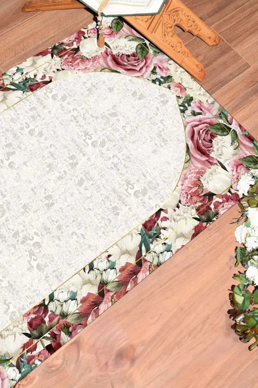 Digital Printed Washable Flowered Gift Prayer Rug 70x130cm, Prayer Rug-24-gray - 7