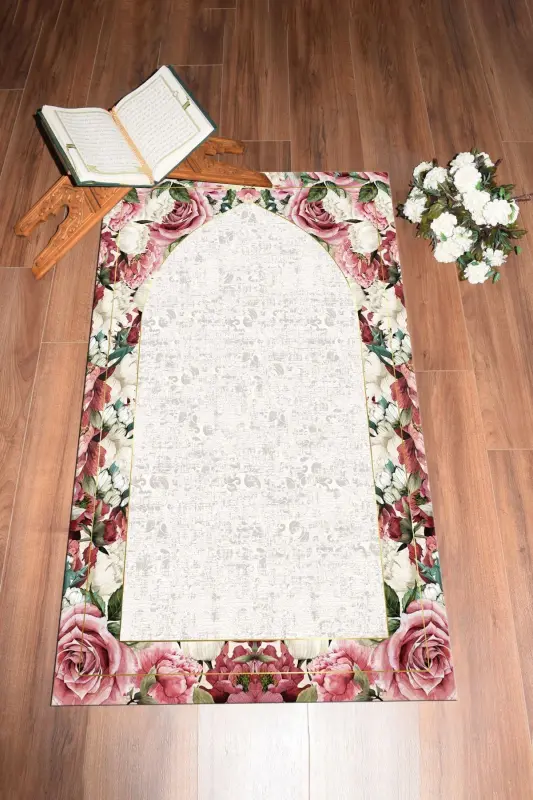 Digital Printed Washable Flowered Gift Prayer Rug 70x130cm, Prayer Rug-24-gray - 8