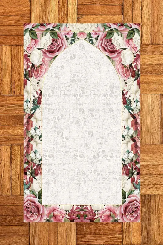 Digital Printed Washable Flowered Gift Prayer Rug 70x130cm, Prayer Rug-24-gray - 9