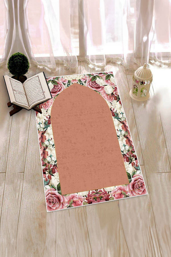 Digital Printed Washable Flowery Prayer Rug Gift 70x130cm, Prayer-rug-24-brown - 1