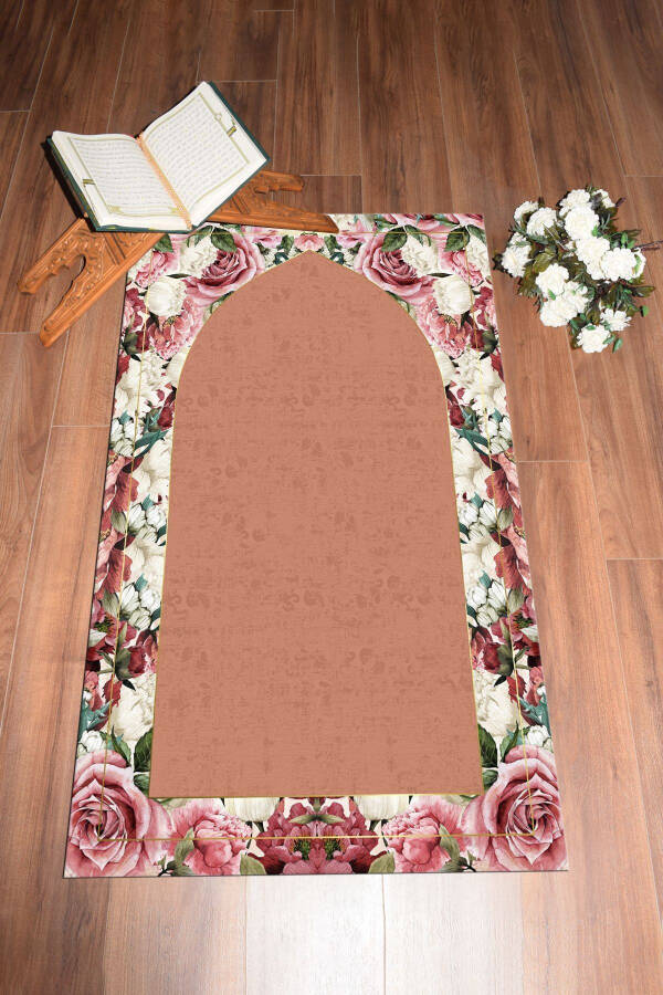 Digital Printed Washable Flowery Prayer Rug Gift 70x130cm, Prayer-rug-24-brown - 4