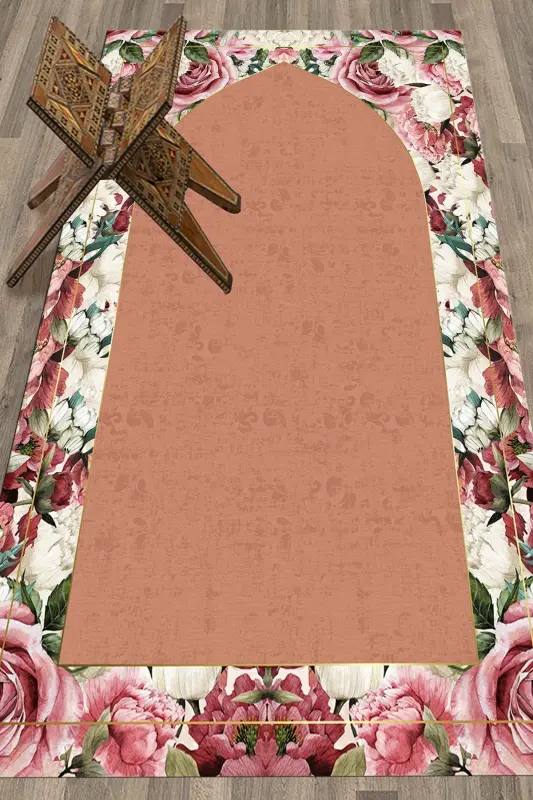 Digital Printed Washable Flowery Prayer Rug Gift 70x130cm, Prayer-rug-24-brown - 3