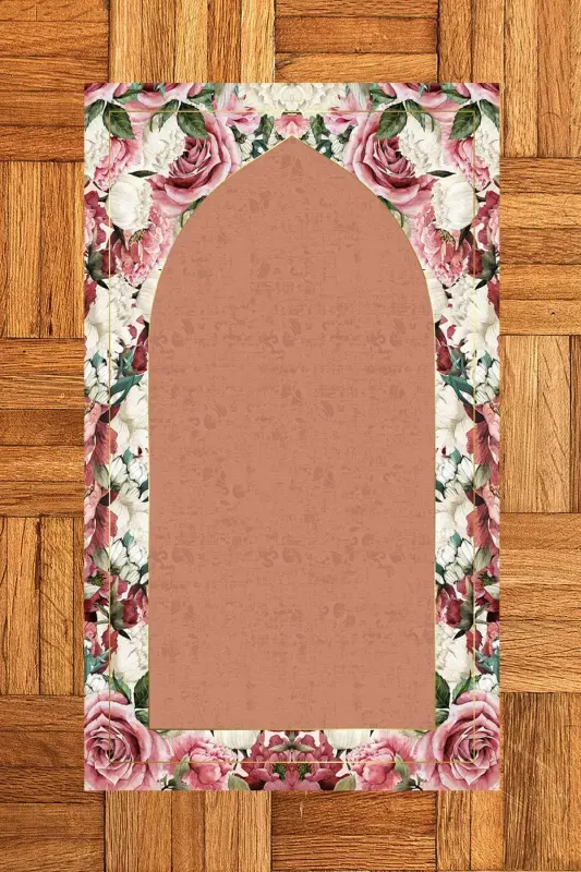 Digital Printed Washable Flowery Prayer Rug Gift 70x130cm, Prayer-rug-24-brown - 6