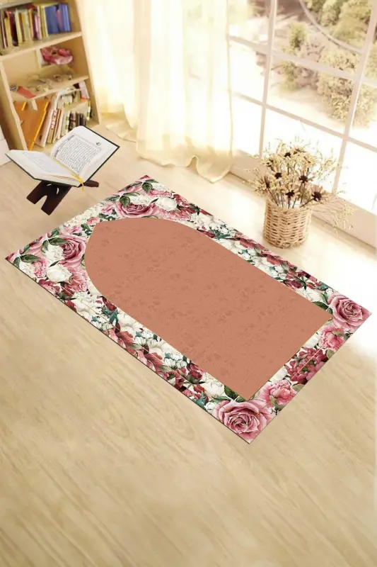 Digital Printed Washable Flowery Prayer Rug Gift 70x130cm, Prayer-rug-24-brown - 7