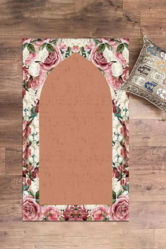 Digital Printed Washable Flowery Prayer Rug Gift 70x130cm, Prayer-rug-24-brown - 9