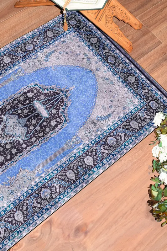 Digital Printed Washable Gift Classic Prayer Rug 70x130cm, SECCADE-33-BLUE,-BLUE - 1
