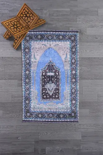 Digital Printed Washable Gift Classic Prayer Rug 70x130cm, SECCADE-33-BLUE,-BLUE - 5