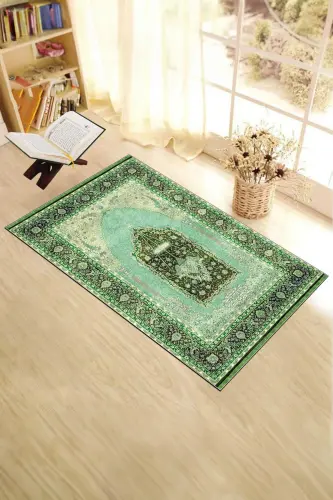 Digital Printed Washable Gift Classic Prayer Rug 70x130cm, SECCADE-33-YEŞİL,-YEŞİL - 4