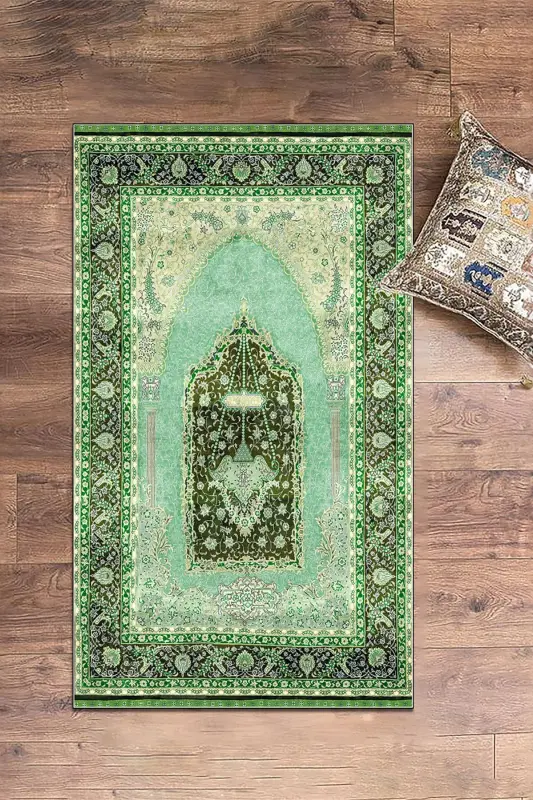 Digital Printed Washable Gift Classic Prayer Rug 70x130cm, SECCADE-33-YEŞİL,-YEŞİL - 6