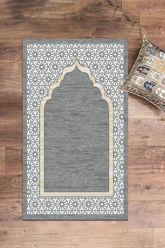 Digital Printed Washable Gift Elegant Prayer Rug 70x130 cm. , SECCADE-17-GRİ,-GRİ - EY HOME