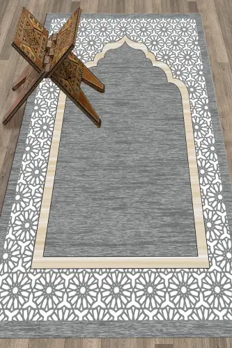 Digital Printed Washable Gift Elegant Prayer Rug 70x130 cm. , SECCADE-17-GRİ,-GRİ - 3