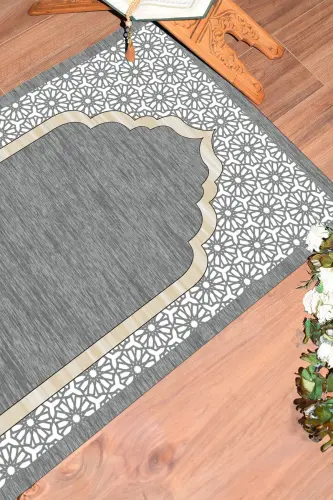 Digital Printed Washable Gift Elegant Prayer Rug 70x130 cm. , SECCADE-17-GRİ,-GRİ - 4