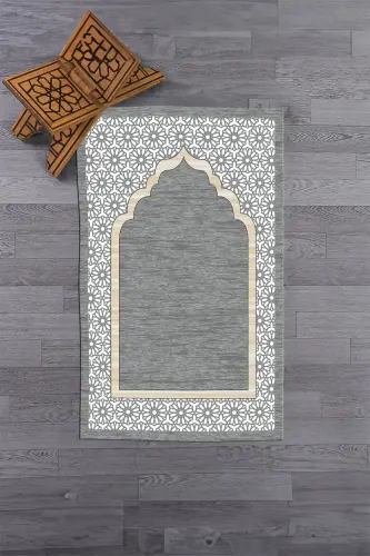 Digital Printed Washable Gift Elegant Prayer Rug 70x130 cm. , SECCADE-17-GRİ,-GRİ - 8