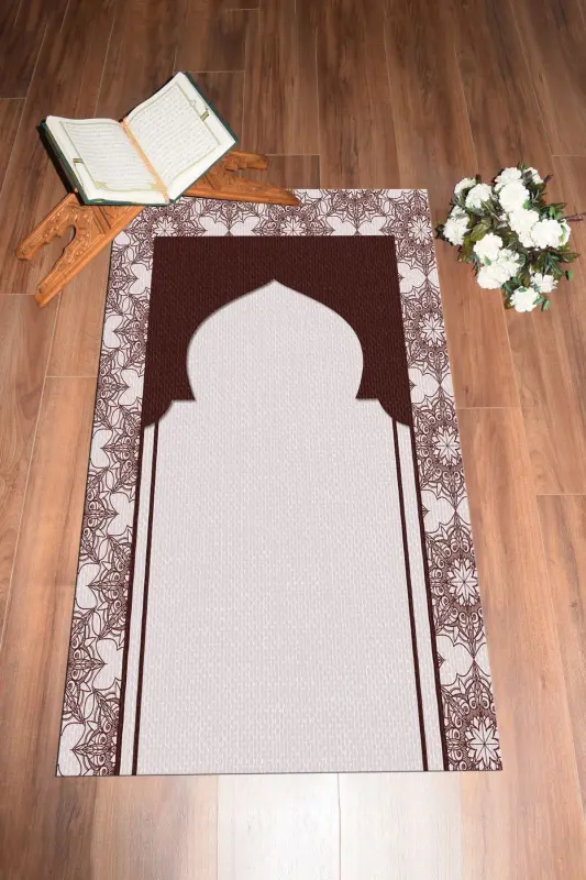 Digital Printed Washable Gift Prayer Rug 70x130cm, SECCADE-25-BROWN,-BROWN - 4