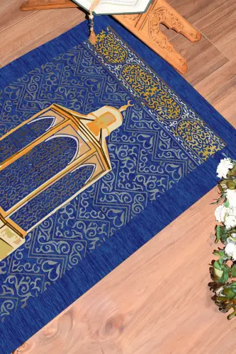 Digital Printed Washable Gift Prayer Rug Mat 70x130cm, SECCADE-43-BLUE - 7